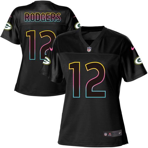 Nike Packers #12 Aaron Rodgers Black Women's NFL Fashion Game Jersey